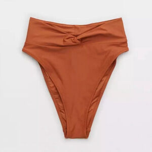 Aerie High Cut Cheeky Twist Knot Bikini Bottom XS NWT Jupiter Brown Sustainable